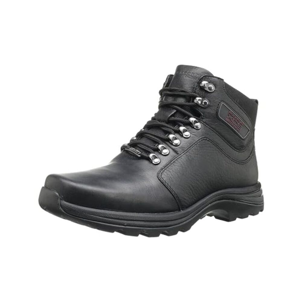 NWT ROCKPORT Mens Black Elkhart Round Toe Wedge Leather Boots Shoes 9 M